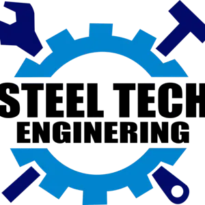 Steel Tech Engineering company logo with mechanical gear and tools